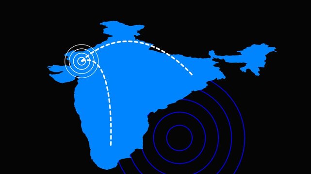india map with radio waves animation.