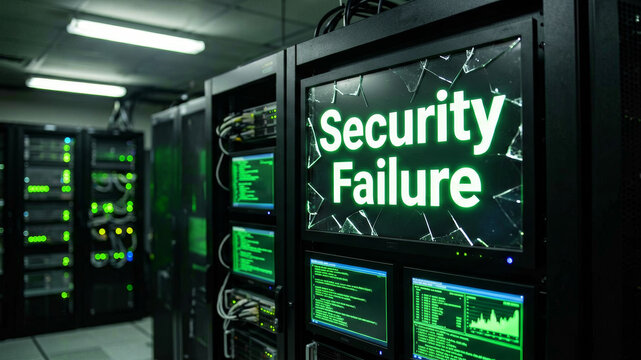 Security failure within enterprise server environment illustrating inadequate protection operational risks and cybersecurity weaknesses