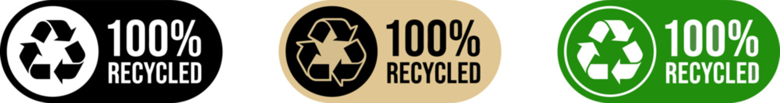 Three 100 percent recycled symbol variations in black brown and green colors