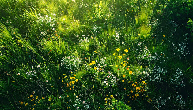 Dense meadow texture background with lush green grass