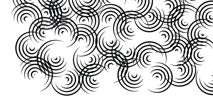 Abstract seamless pattern with repeating circular spiral lines in black and white.