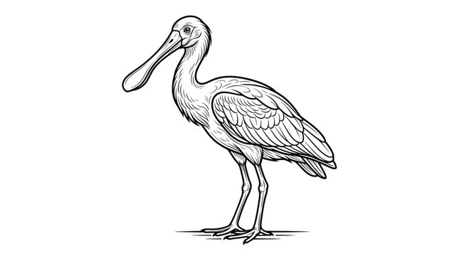 Spoonbill Bird Sketch - Elegant Line Drawing of a Wading Bird