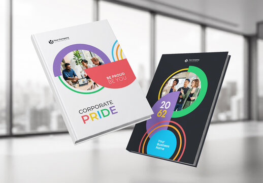 Modern Corporate Pride Annual Report Cover and Diversity Business Brochure Template with Geometric Rainbow Design