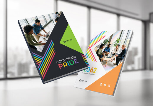 Modern Corporate Pride Annual Report Cover and Diversity Business Brochure Template with Geometric Rainbow Design