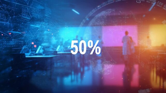 A group of researchers in lab coats collaborate in a high tech laboratory, surrounded by glowing digital interfaces. The scene highlights innovation, science, and cutting edge technology