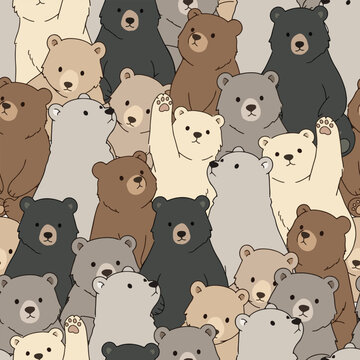 Cute earth tone color teddy bear cartoon seamless pattern