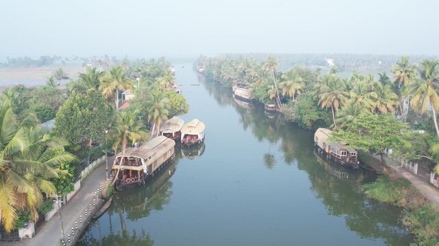 Traditional Houseboats on the Peaceful Waters of Alappuzha