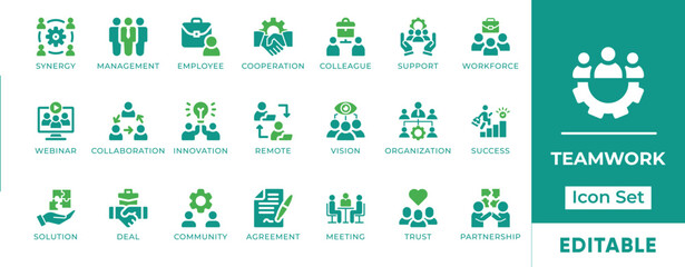 Teamwork Collaboration Synergy Partnership Coworking Leadership Workforce Unity Agreement Vector Icon Set © Design Squirrel