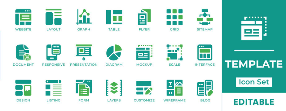 Template Layout Mockup Wireframe Interface Webpage Design Responsive Grid Layers Sitemap Form Diagram Customize Vector Icon Set