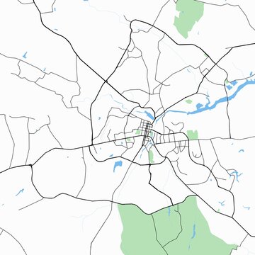 Minimal vector street map of Belgorod, Belgorod Oblast, Russia. Detailed urban city plan with roads, highways, residential districts, river landscape, and surrounding natural areas. Modern cartography