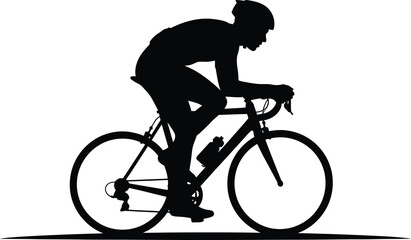 Fototapeta premium Road cyclist silhouette riding a racing bike isolated on a white background