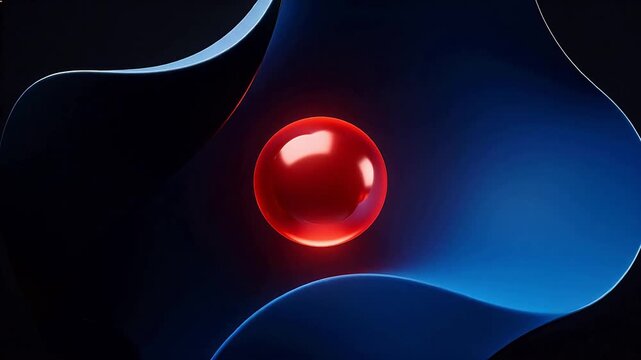 Abstract red sphere in blue and black curves