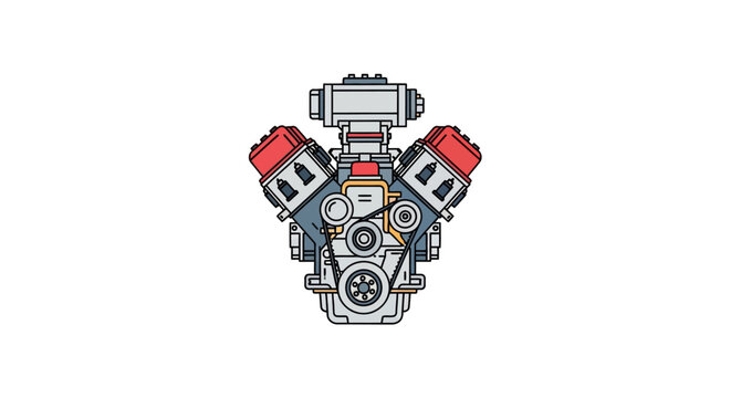 V8 Engine Illustration - Powerful Automotive Mechanical Component