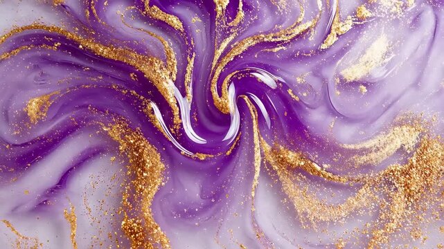 Purple and gold liquid swirls with glitter