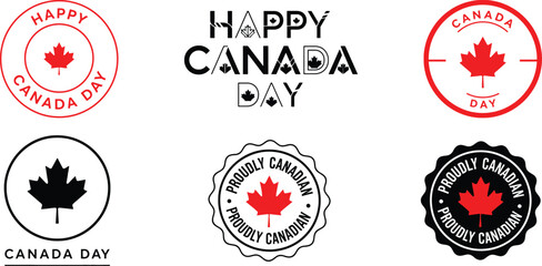 Happy canada day greeting cards and logos with maple leaf symbols © Parvez