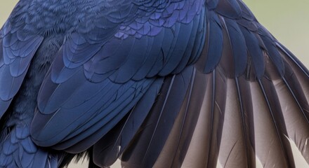 Obraz premium Dark blue bird wing feathers, close-up, detailed texture, natural pattern