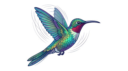 Vibrant hummingbird in mid-flight, iridescent feathers, detailed illustration © Azis