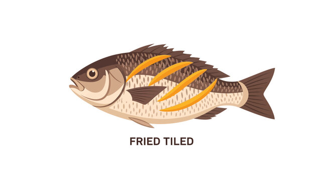 Illustration of a Fried Tiled Fish on White Background