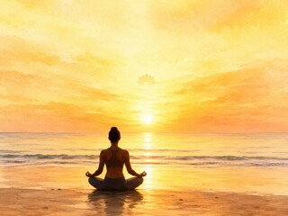 Fototapeta premium Watercolor illustration of international yoga day celebration. 