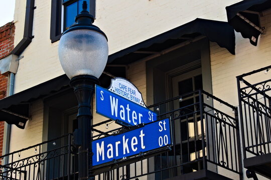 A street sign in Wilmington identifying the intersection of Water Street and Market Street.