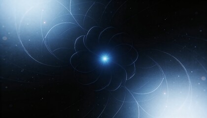 Obraz premium Pulsing central blue light radiating translucent petal spiral in outer space, with concentric arcs