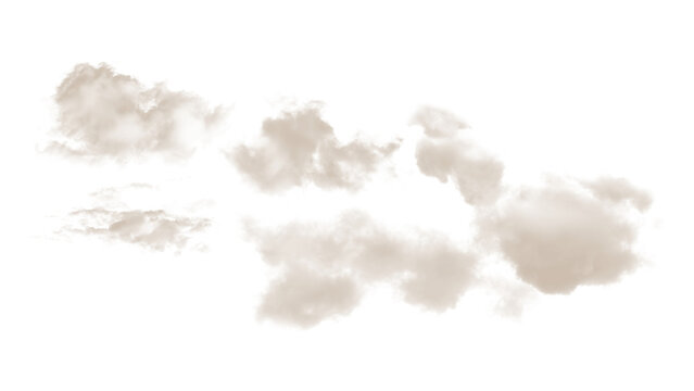 Scattered warm beige cloud elements isolated on transparent background