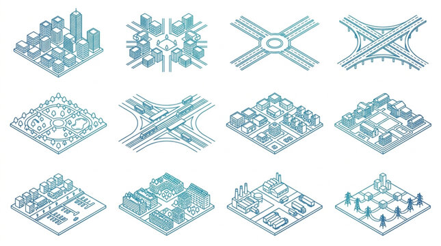 Abstract Geometric Cityscape Wireframe Structures.