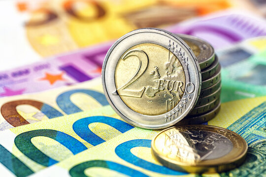 Euro coins and banknotes. The currency of the European Union.Fragment for design purpose.World money collection.