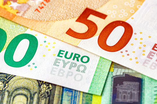 Close up of Euro banknotes.Euro Money Banknotes and cash. 50. 100. 200. 500 euro.World money collection.Bonistics.Fragment for design purpose.