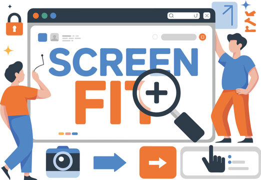 Screen fit concept illustration with tiny characters developing responsive web design template layout interface vector
