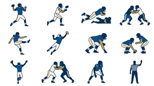 AmericanFootballPlayersIllustrationsActionPosesCollection.