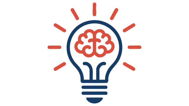 Bulb Brain Circuit Logo with Red and Blue Spark Rays, Brain Inside Light Bulb Symbol and Technology Idea Icon