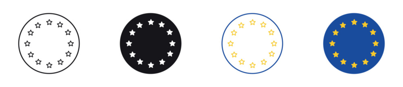 European Union Icon. Circle of twelve stars symbol representing the European Union, European integration, unity, cooperation, governance, and international partnership. Vector illustration.