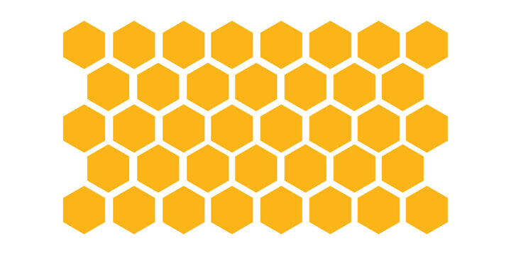 Abstract pattern seamless yellow hexagon honeycombs on a white background. Honey comb background pattern symbol vector design