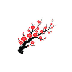 Fototapeta premium Sumi-e Diagonal Plum Blossom Branch Graphic