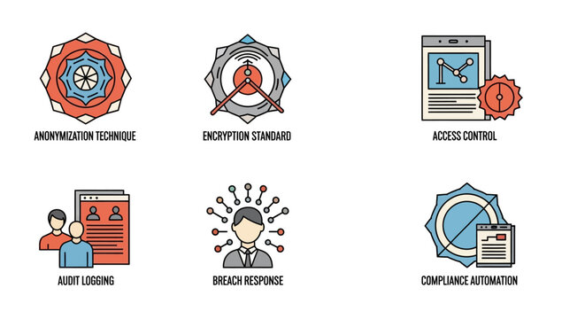 Cybersecurity Icons: Data Protection, Access Control, Encryption, Audit