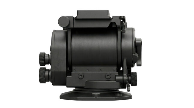 Black camera gimbal stabilizer with adjustable mounting arms and screws.