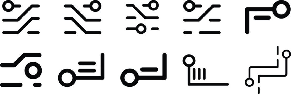 Diagram arrow connectors set black silhouette icons for flowcharts presentations and process visualization isolated on transparent background