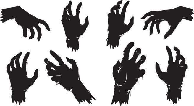 Scary Zombie Hands Silhouette Icon Set Vector Halloween Graphic