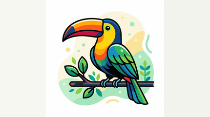 Fototapeta premium Colorful Toucan Bird Sitting on Branch, Tropical Wildlife Illustration