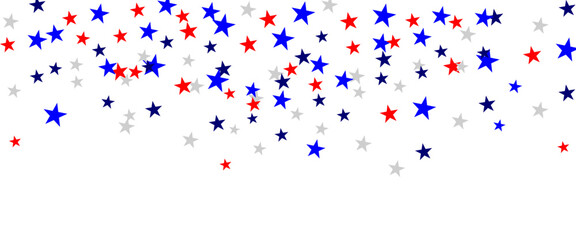 Red, white and blue star confetti falling down patriotic star shape for USA Independence day or memorial day background vector. © Marjahan