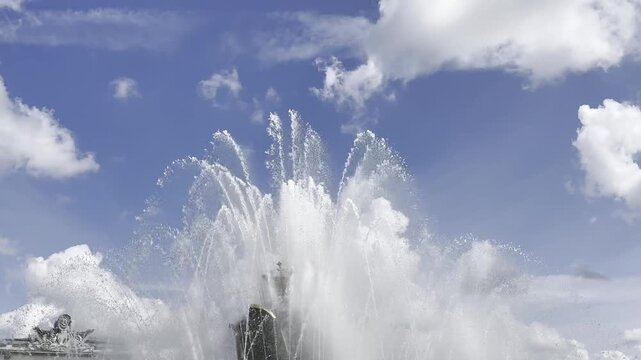 Moscow, Russia, 25 May 2026. Fragment of the Stone Flower Fountain at VDNH. The ornate decorative details of the famous fountain reflect the rich artistic style and architectural heritage of the exhib