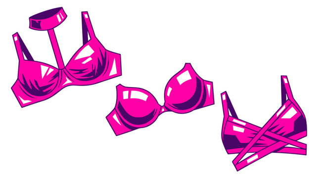 Pink Latex Sexy Lingerie. Shiny Strappy Bra. Erotic Fashion isolated.