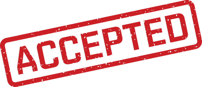 Red rubber stamp with accepted text for approval and validation