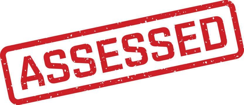 Red assessed rubber stamp on white background
