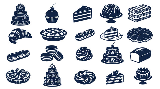 Silhouette of bakery and pastry sweet cakes desserts icon set vector illustration