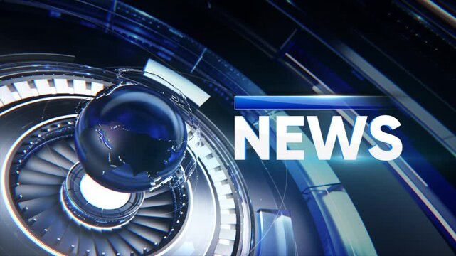 Breaking news intro broadcast background with rotating 3d earth globe loop.