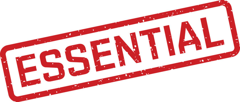 Essential rubber stamp graphic red ink stamp on white background for important documents