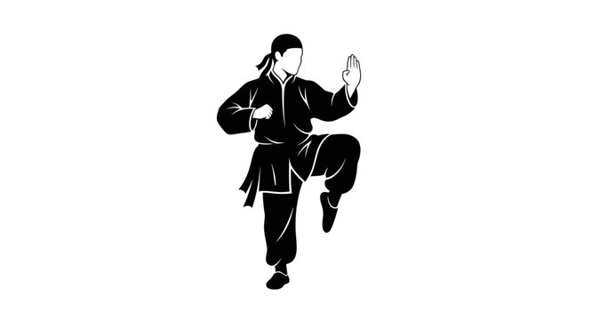 Kung fu practitioner in action pose silhouette on transparent background
