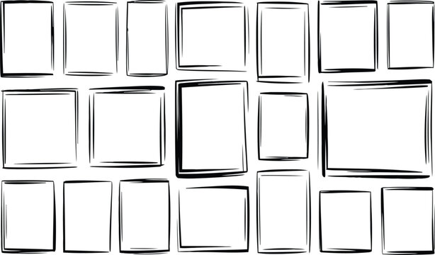 black hand drawn square borders bundle rough ink rectangle frames collection minimal sketch outline box element set scribble linear grunge borders